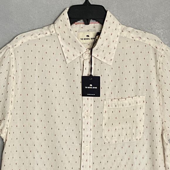 The Normal Brand Men's Small Short Sleeve Button-Up Shirt Dobby Cream NEW - Picture 3 of 11